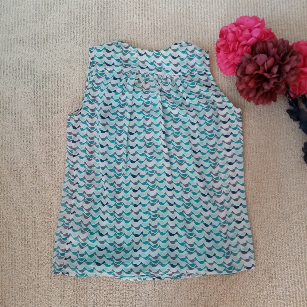 CAbi Teal Sleeveless Bird / Wave Blouse S - Picture 2 of 2